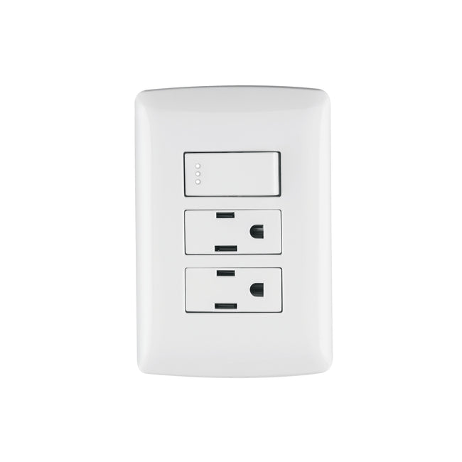 Placa armada 2 contactos e interruptor,blanco,línea Italiana