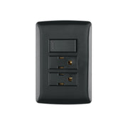Placa armada 2 contactos e interruptor,negro, línea Italiana