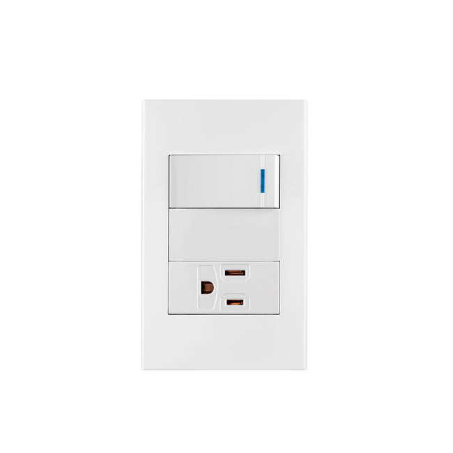 Placa armada 1 interruptor,1 contacto,1mod, Española, blanco