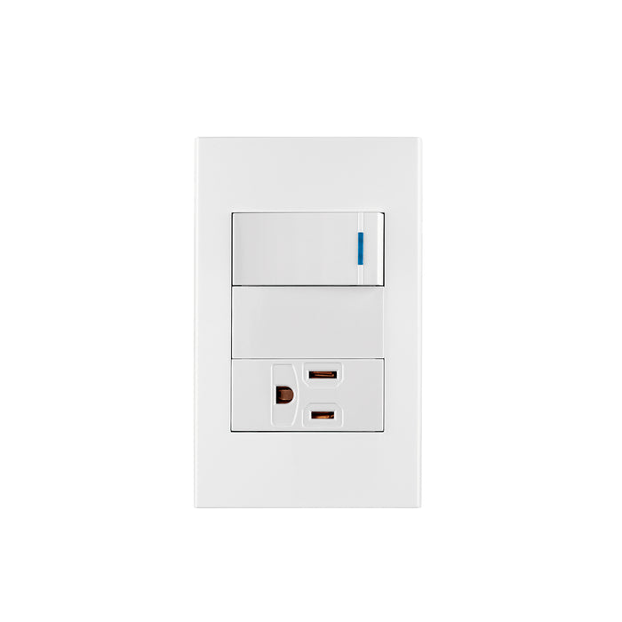 Placa armada 1 interruptor,1 contacto,1mod, Española, blanco