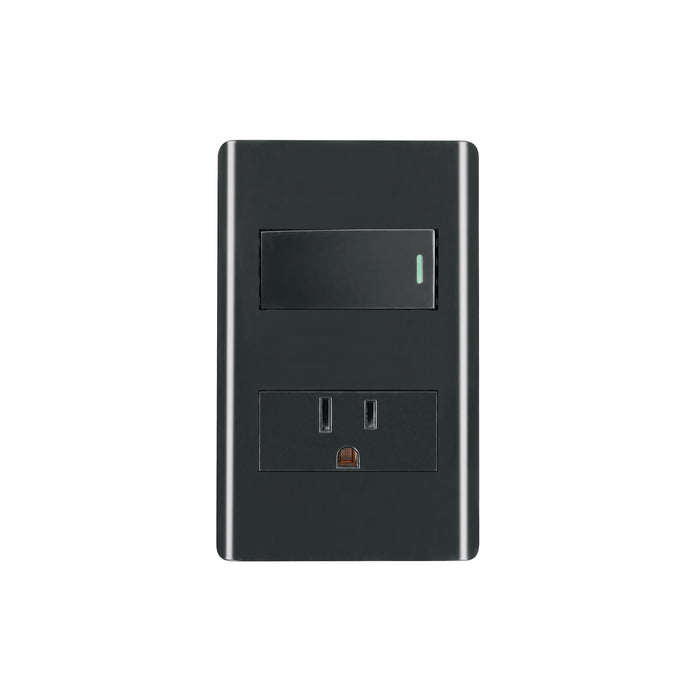 Placa armada negra interruptor y contacto 1 módulo, Lisboa
