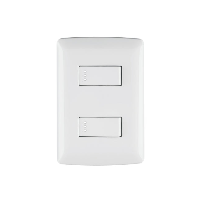 Placa armada, 2interruptores sencillos,blanco,línea Italiana