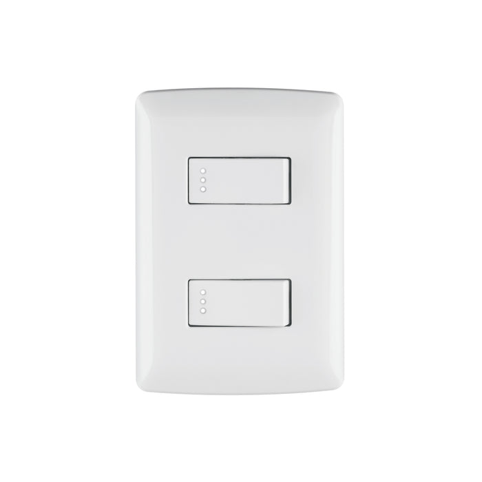 Placa armada, 2interruptores sencillos,blanco,línea Italiana