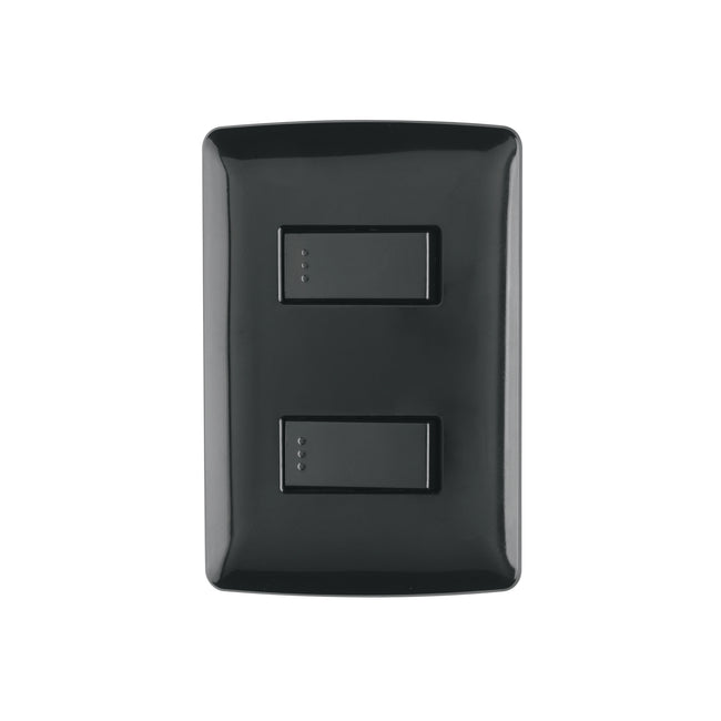 Placa armada, 2 interruptores sencillos,negro,línea Italiana