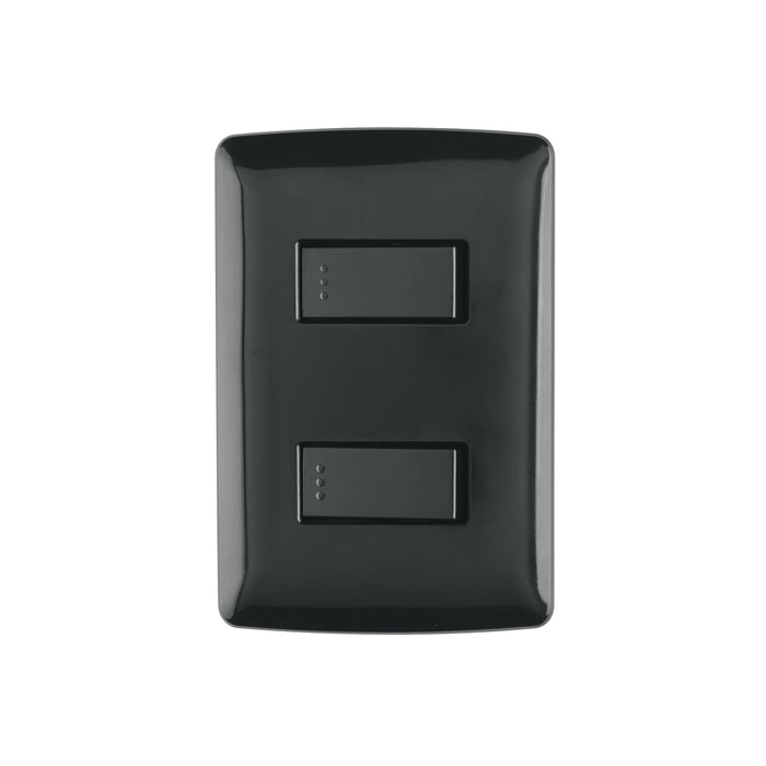 Placa armada, 2 interruptores sencillos,negro,línea Italiana