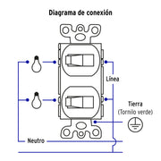 Placa armada 2 interruptor sencillo, línea Standard,aluminio