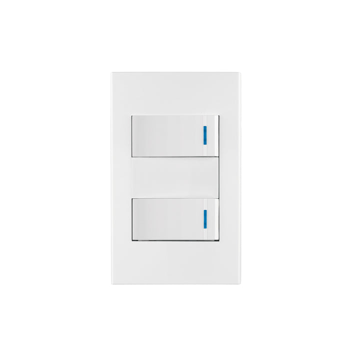 Placa armada 2 interruptores 1de 3vías,1 mod,Española,blanco