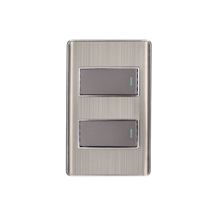 Placa armada acero inox con 2 interruptores 1 módulo, Lisboa