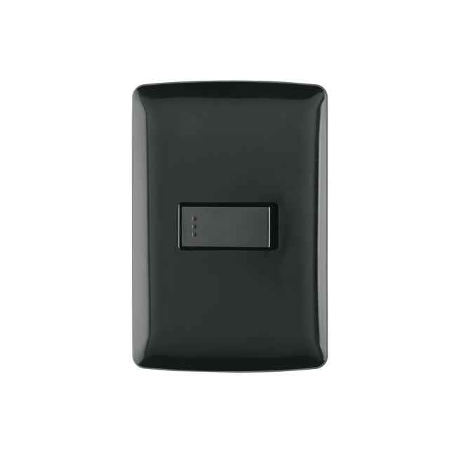 Placa armada 1 interruptor sencillo, negro, línea Italiana