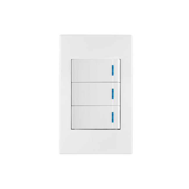 Placa armada 3 interruptores 1de 3vías,1 mod,Española,blanco