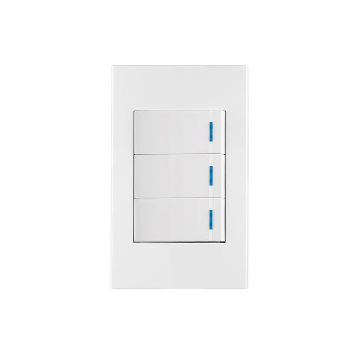 Placa armada 3 interruptores 1de 3vías,1 mod,Española,blanco