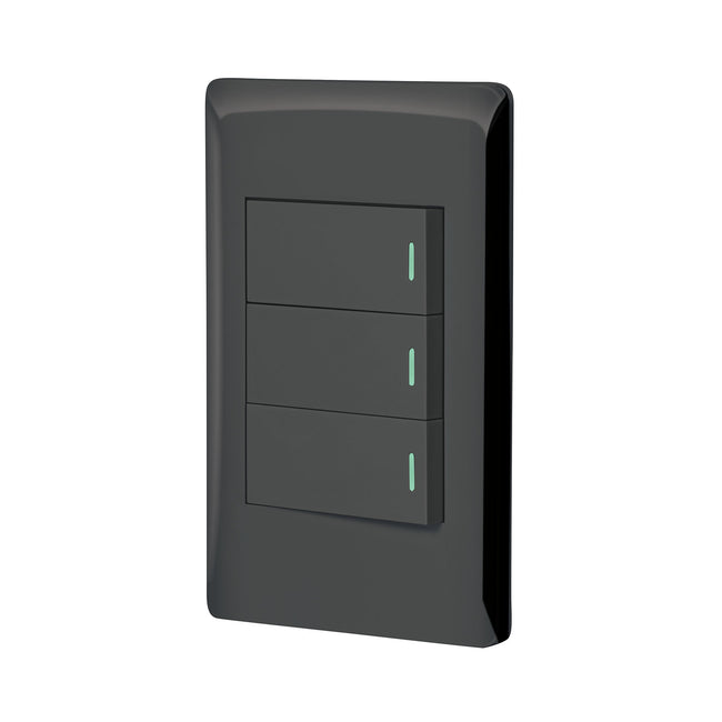 Placa armada negra 2 interruptores 1 de 3 vías 1 mód, Lisboa