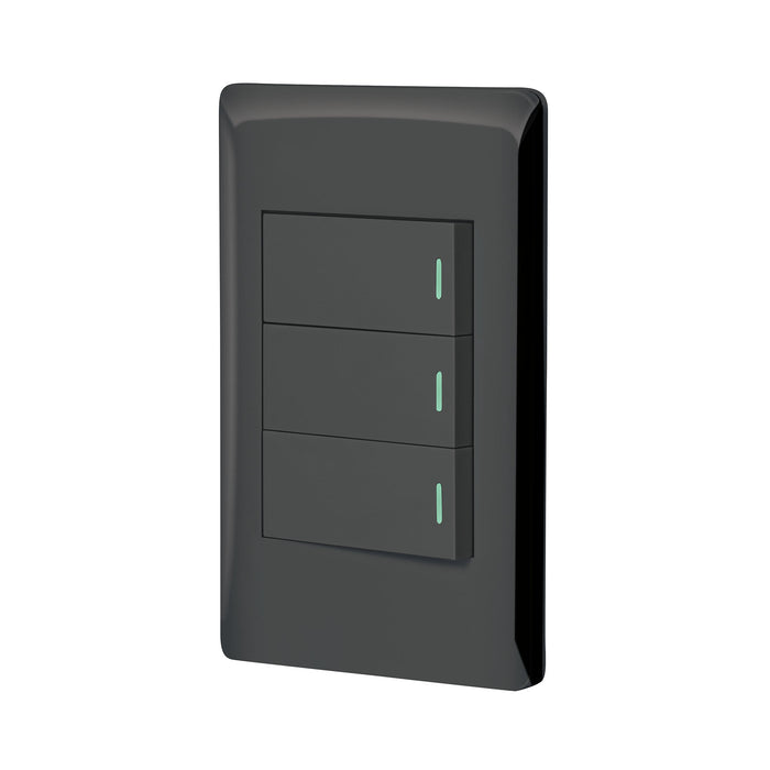 Placa armada negra 2 interruptores 1 de 3 vías 1 mód, Lisboa