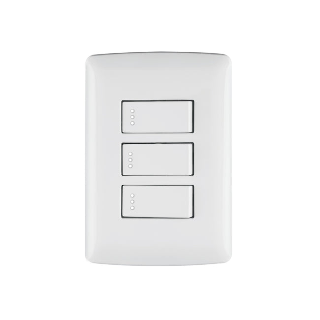 Placa armada 3 interruptores sencillos,blanco,línea Italiana