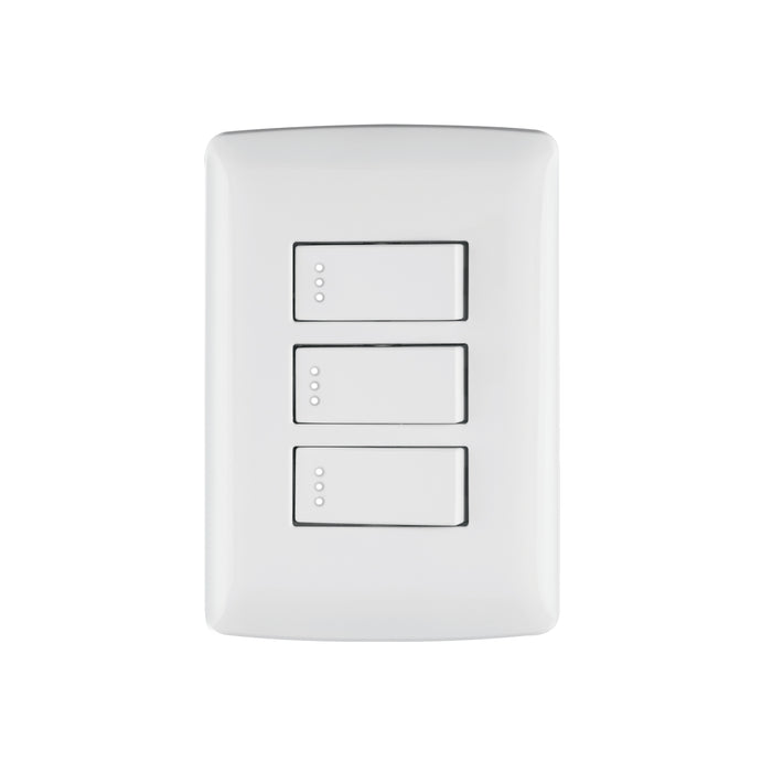 Placa armada 3 interruptores sencillos,blanco,línea Italiana