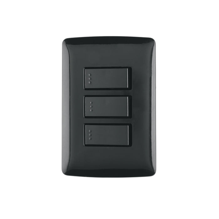 Placa armada 3 interruptores sencillos,negro, línea Italiana