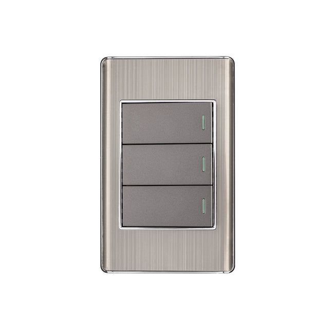 Placa armada acero inox 3 interruptores 1 módulo, Lisboa