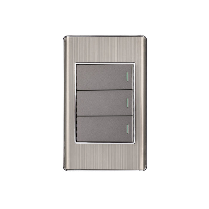 Placa armada acero inox 3 interruptores 1 módulo, Lisboa