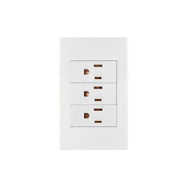 Placa armada 3 contactos, 1 módulo, Española, blanco