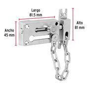 Pasador con cadena para puerta, acabado cromo mate, HERMEX