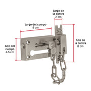 Pasador con cadena para puerta, acabado níquel satín, HERMEX