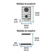 Parrilla gas empotrable 30 cm, 2 quemadores, esmalte, FOSET