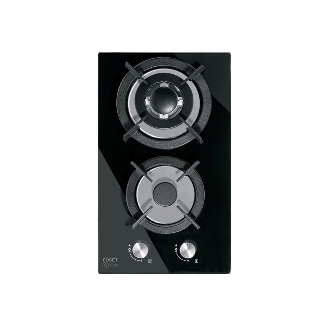 Parrilla gas empotrable 30cm, 2 quem, vidrio negro, RIVIERA