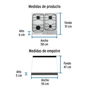 Parrilla gas empotrable 60 cm, 4 quemadores, esmalte, FOSET