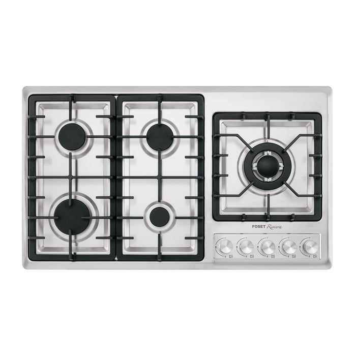 Parrilla gas empotrable 90cm, 5 quem, lateral, inox, RIVIERA