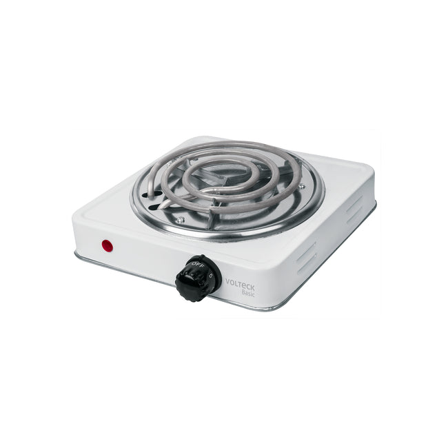 Parrilla eléctrica 1 quemador en espiral, blanca, BASIC