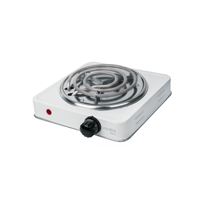 Parrilla eléctrica 1 quemador en espiral, blanca, BASIC