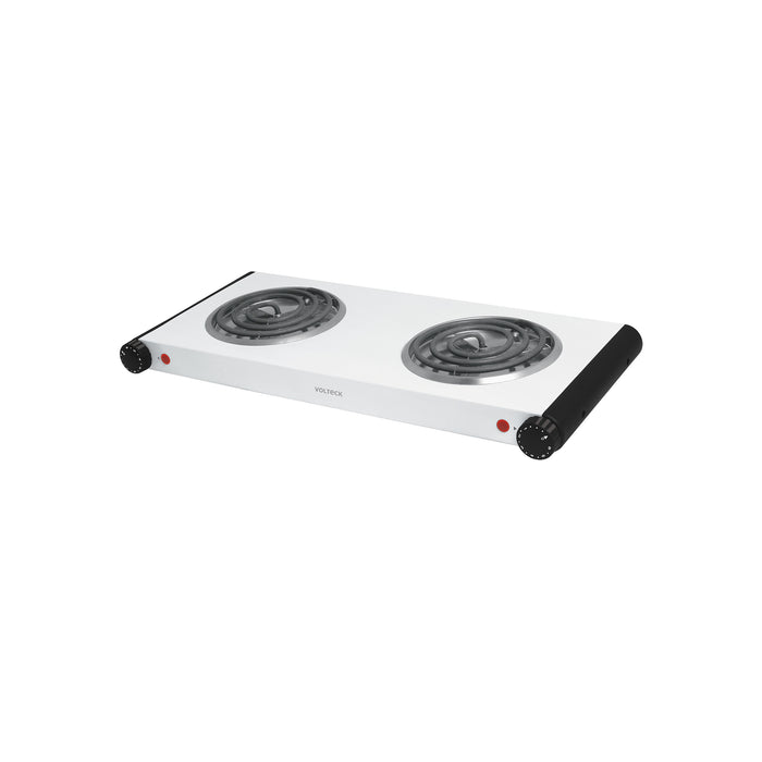 Parrilla eléctrica 2 quemadores en espiral, blanca, VOLTECK