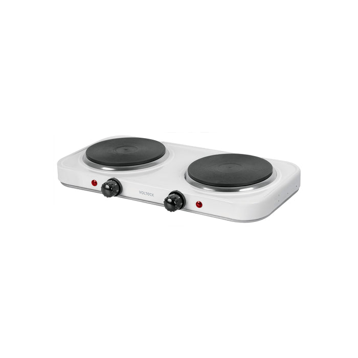 Parrilla eléctrica 2 quemadores de disco, blanca, VOLTECK