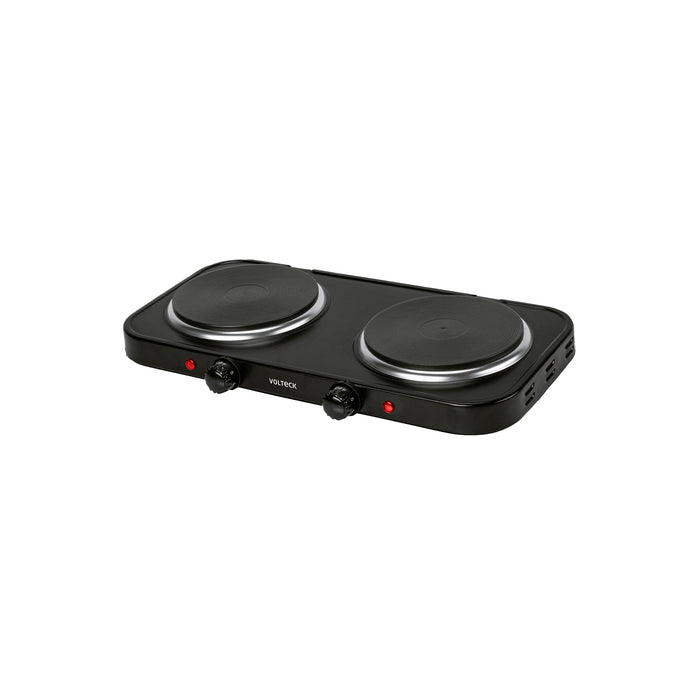 Parrilla eléctrica 2 quemadores de disco, negra, VOLTECK