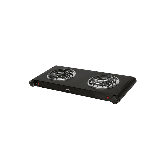 Parrilla eléctrica 2 quemadores en espiral, negra, VOLTECK