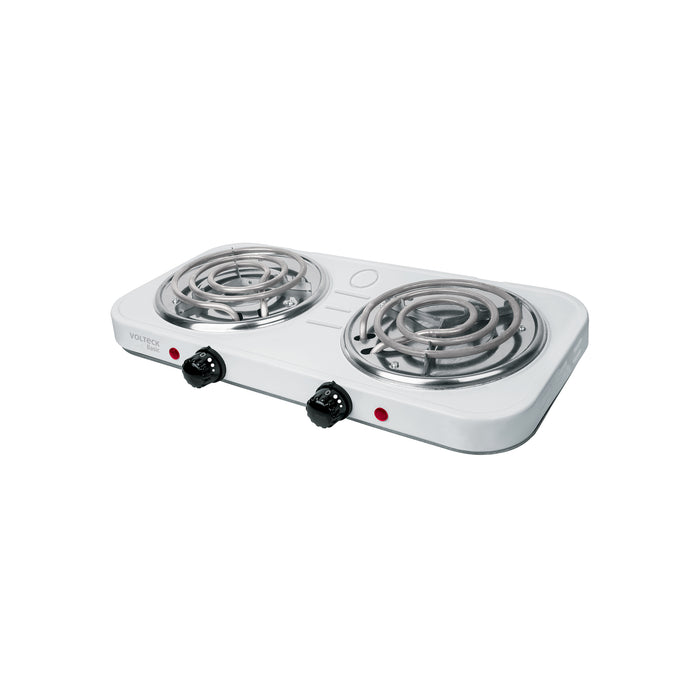 Parrilla eléctrica 2 quemadores en espiral, blanca, BASIC