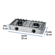 Parrilla de gas de sobreponer 2 quemadores, inox, FOSET
