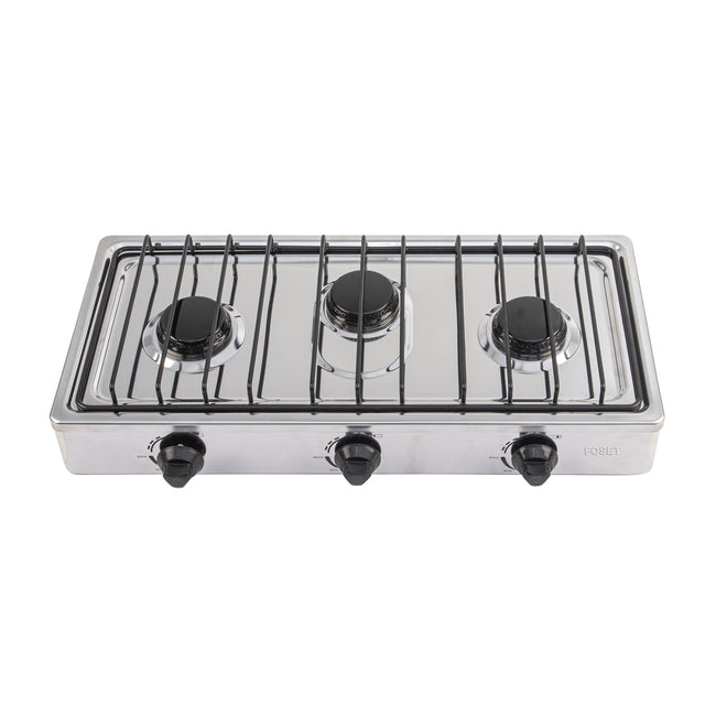 Parrilla de gas de sobreponer 3 quemadores, inox, FOSET