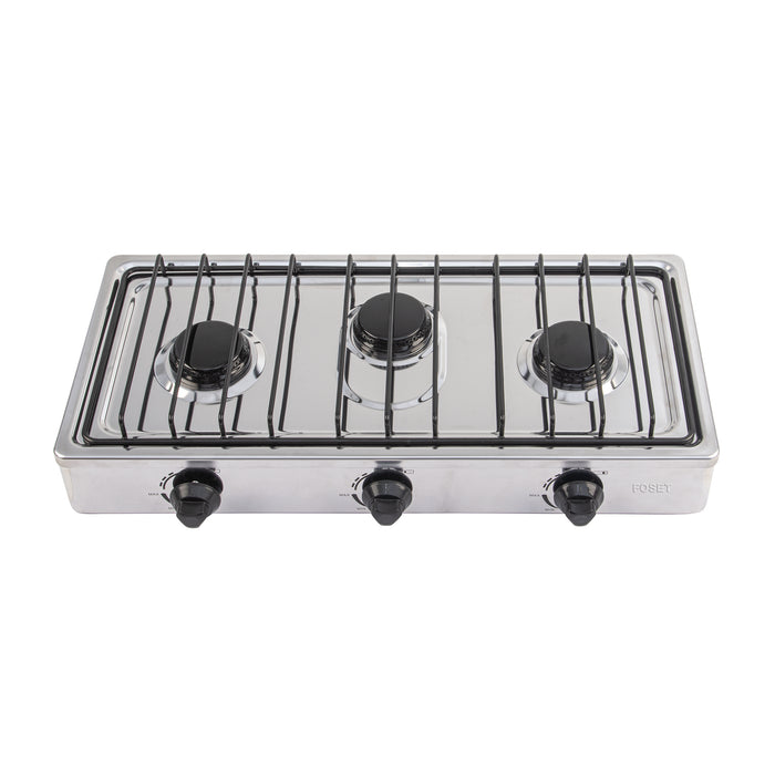 Parrilla de gas de sobreponer 3 quemadores, inox, FOSET