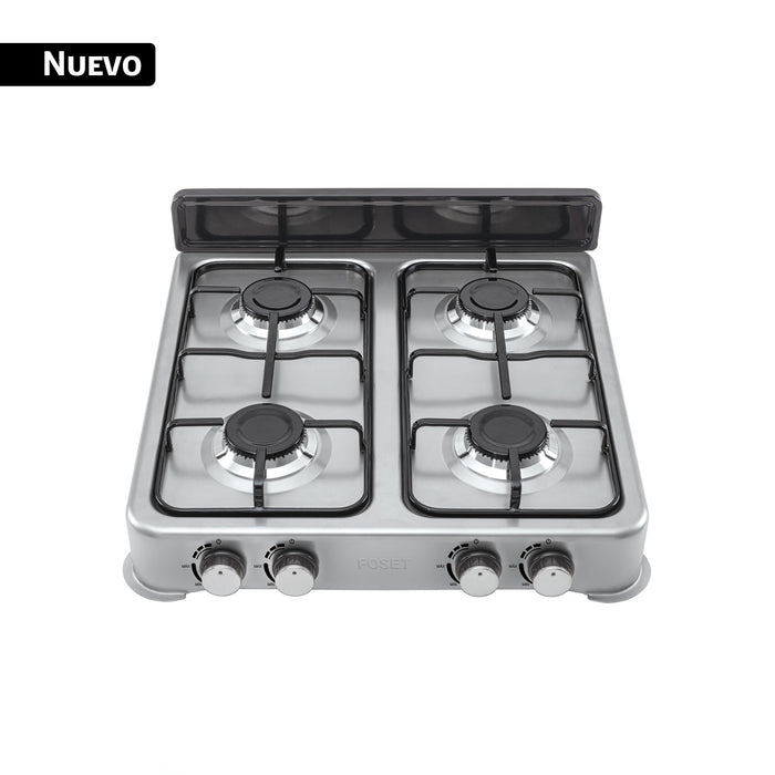Parrilla de gas de sobreponer,4 quemadores, inox, FOSET AERO