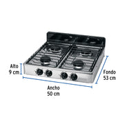 Parrilla de gas de sobreponer 4 quemadores, inox, FOSET
