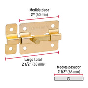 Pasador de barra plana 2' acabado latón, HERMEX