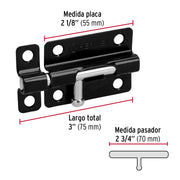 Pasador de barril 3' de acero acabado negro, HERMEX