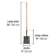 Pala cuadrada, mango largo 44', PRETUL