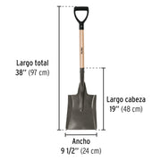 Pala cuadrada, puño 'Y', mango 28', PRETUL