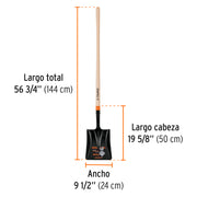Pala cuadrada T-2000, mango largo 45', TRUPER