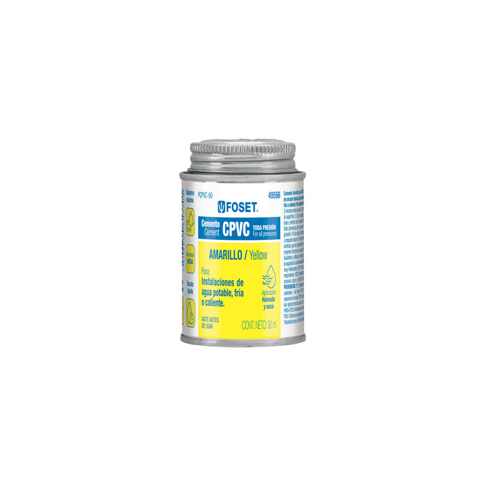 Cemento p/CPVC, amarillo, toda presión, lata 90ml, FOSET