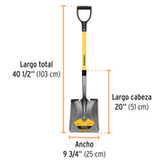 Pala cuadrada Tru Pro, puño 'Y', mango de fibra de vidrio