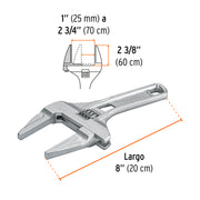 Llave ajustable 8' para plomero, apertura 3', TRUPER