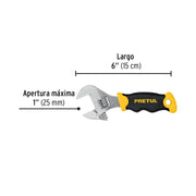 Llave ajustable (perico corto) 6' cromada con grip, PRETUL